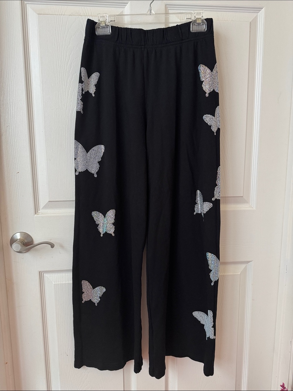 Lauren Moshi Martina Crystal Opal Butterflies Wide Leg Pants.